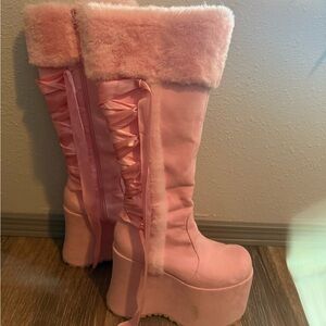 Sugar Thrillz Platform Pink Beauties 💕 Ribbon Tie W/ Faux Fur Tops ✨